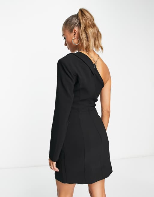 One shoulder store black blazer dress