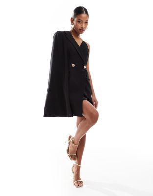 one shoulder mini blazer dress in black