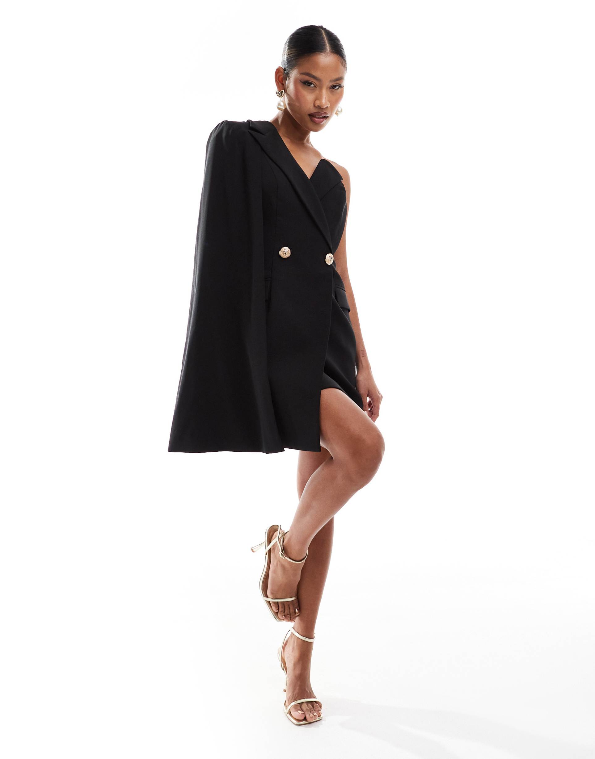 lavish alice one shoulder mini blazer dress in black