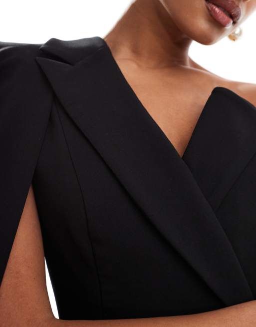 Lavish Alice one shoulder mini blazer dress in black