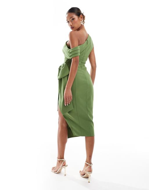 One shoulder pleated detail midi dress sales