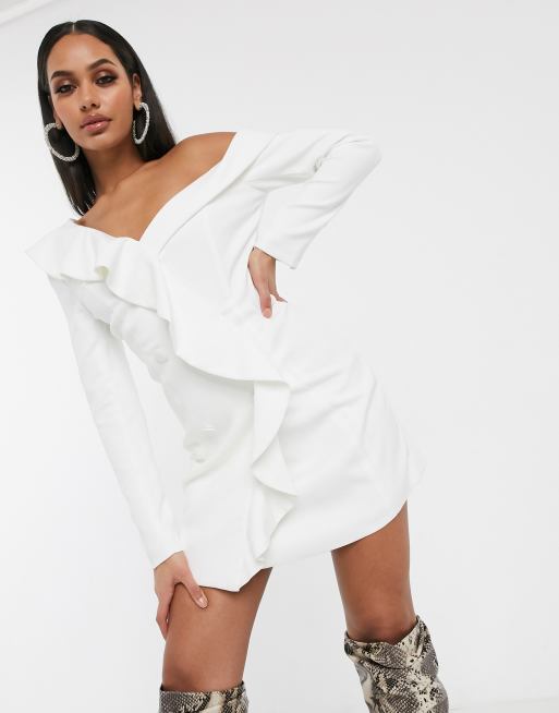 White off the on sale shoulder blazer dress