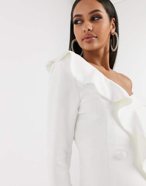 White ruffle outlet blazer