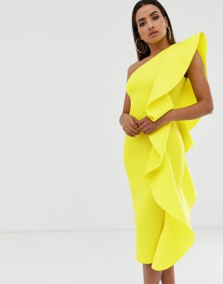 asos yellow one shoulder dress