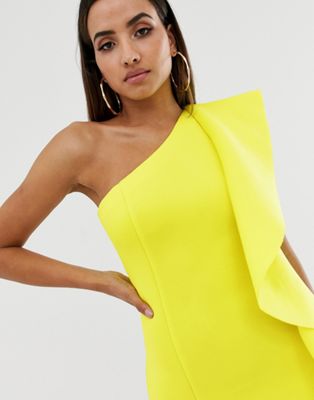 neon yellow one shoulder dress