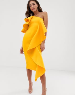 asos yellow one shoulder dress