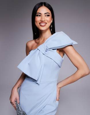 LAVISH ALICE ONE SHOULDER STATEMENT BOW MIDI DRESS 