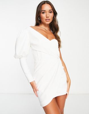 Lavish Alice one shoulder wrap mini dress in white | ASOS