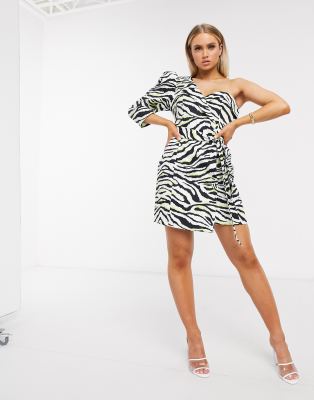 zebra print one shoulder dress