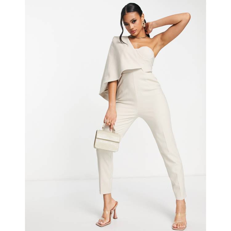 Lavish alice one store shoulder cape jumpsuit