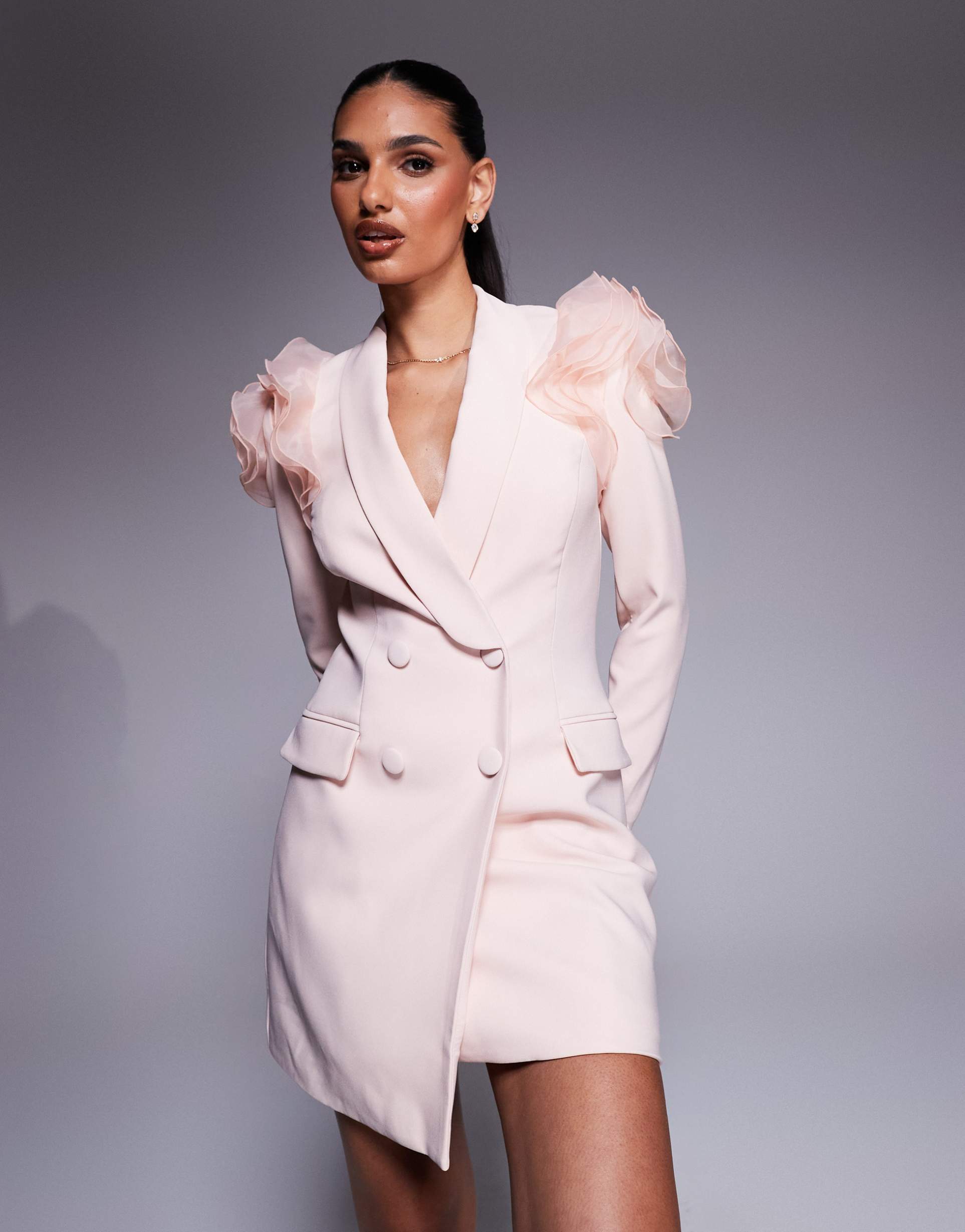 lavish alice organza rose sleeve blazer dress light pink