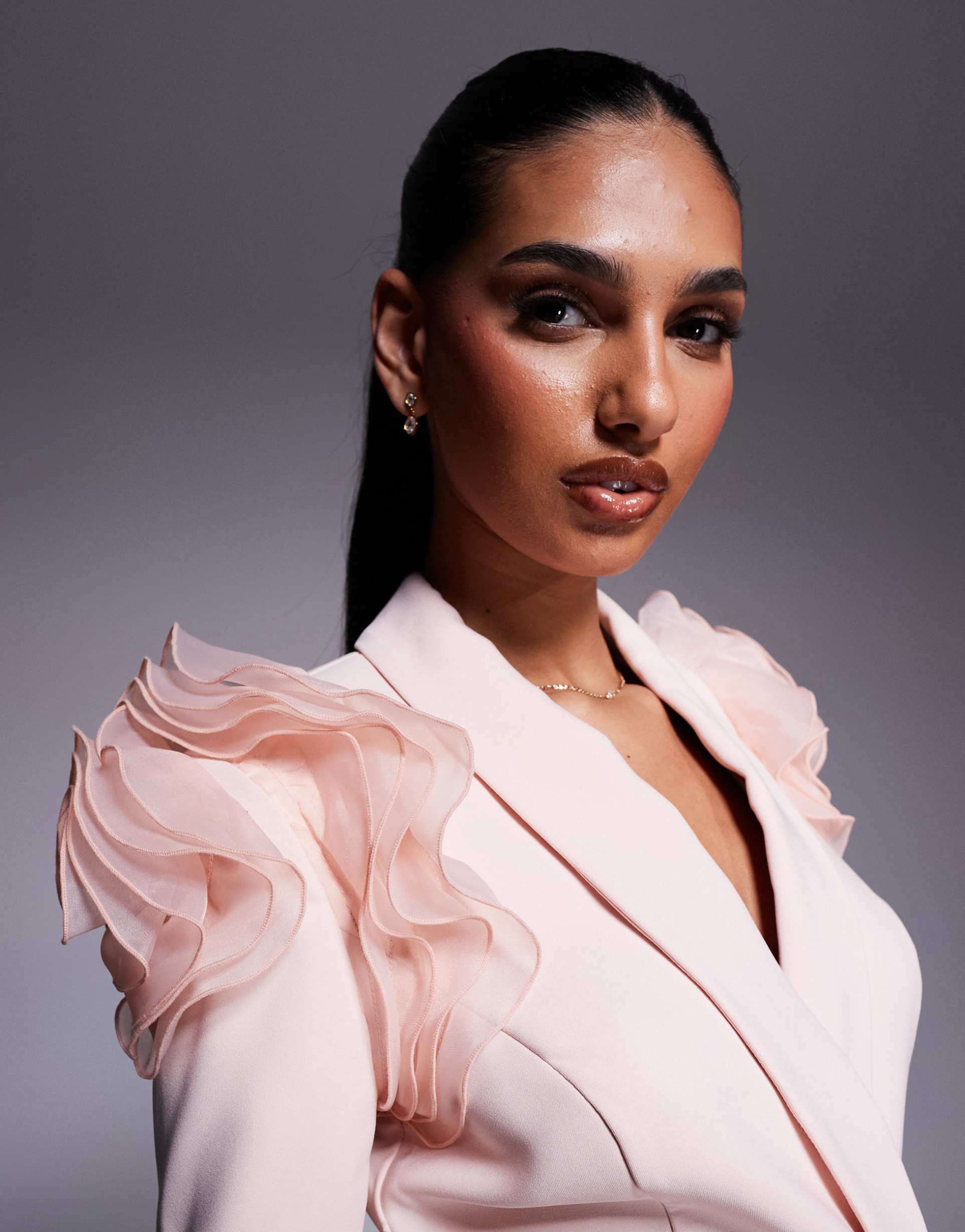 lavish alice organza rose sleeve blazer dress light pink