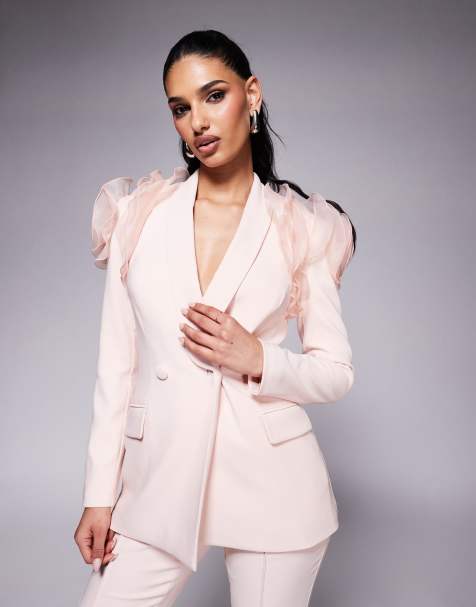 Lavish Alice organza rose sleeve & button blazer in light pink - part of a set - view 1