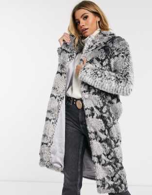 Lavish Alice oversized collar faux fur coat in snake print