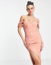 Lavish Alice twist front one shoulder midi dress in cream ASOS