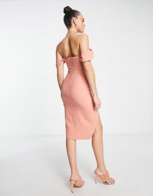 Oasis coral bardot dress sale