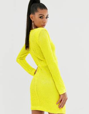 yellow sequin mini dress