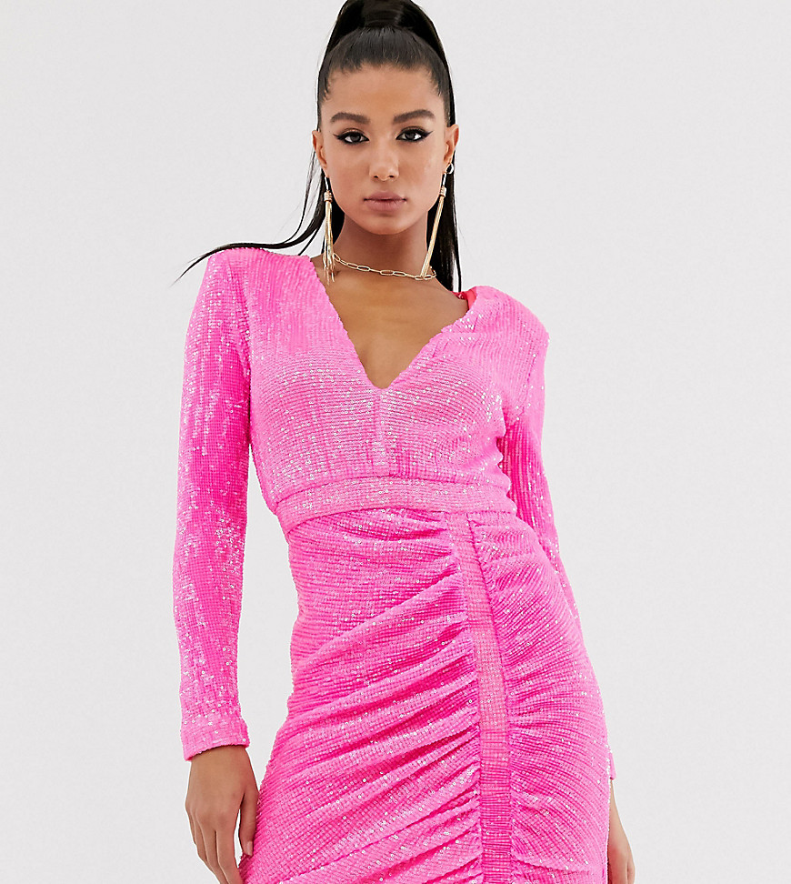 Lavish Alice pleated sequin mini dress in neon pink