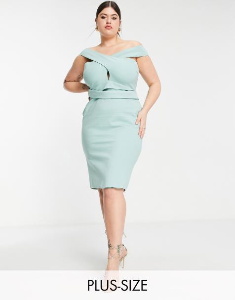 Lavish Alice Plus bardot midi dress with keyhole detail in sage - view 1