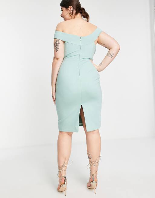 Lavish Alice Plus bardot midi dress with keyhole detail in sage