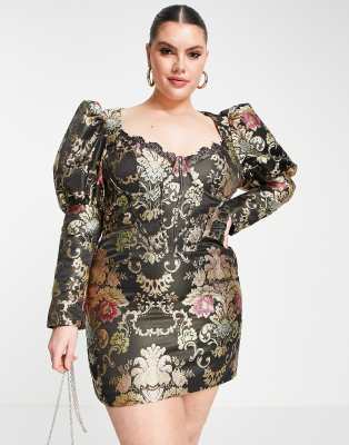 Lavish Alice Plus baroque lace trim corset mini dress in black - ASOS Price Checker