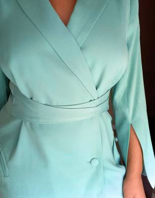 green belted blazer dress