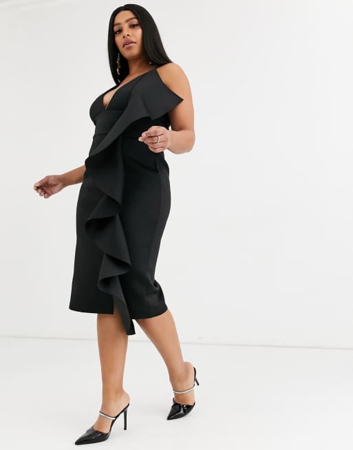 Lavish Alice Plus cami frill scuba dress in black ASOS