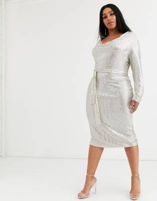 boutique sequin and mesh midi dress