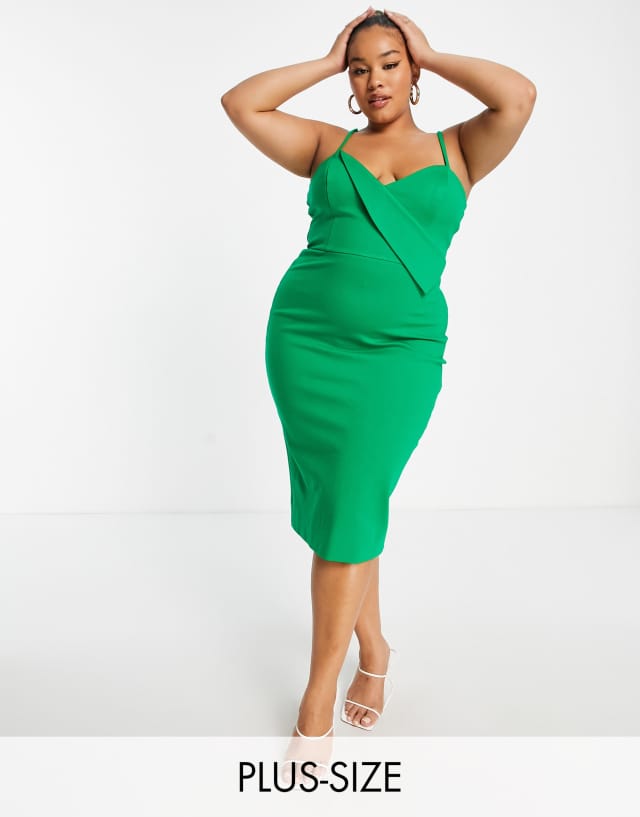 Lavish Alice Plus fold detail cami strap pencil dress in green