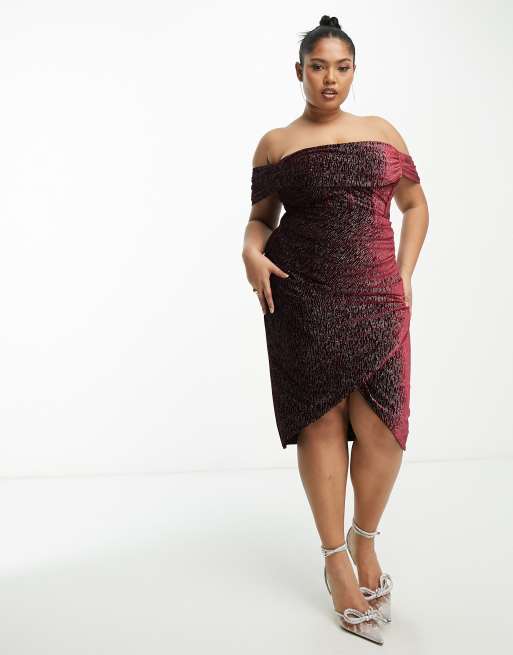 Maroon velvet off the shoulder sale dress