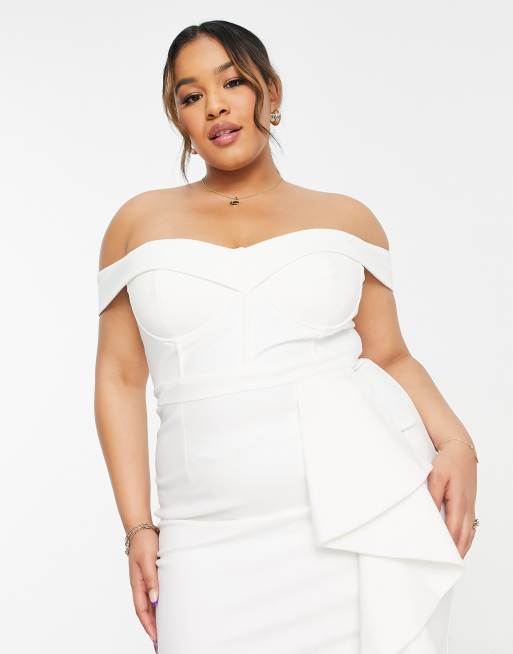 Lavish Alice Plus - Midi-jurk met blote schouder en ruches in wit, 2 van 4