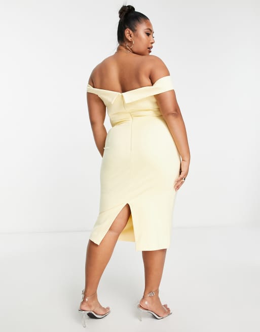 Lavish Alice Plus off shoulder twist detail midi dress in butter