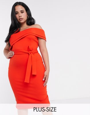 one shoulder belted midi dress