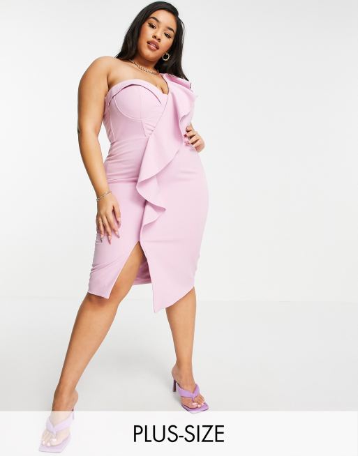 Plus Pink Drape Bardot Sleeve Back Bodycon Dress