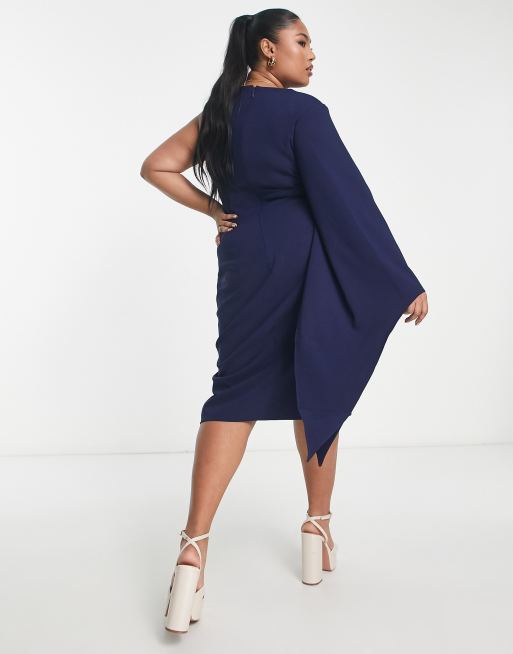 Lavish Alice Plus - Oneshoulder-midikjole med kappedetalje i marineblå, 2 af 4