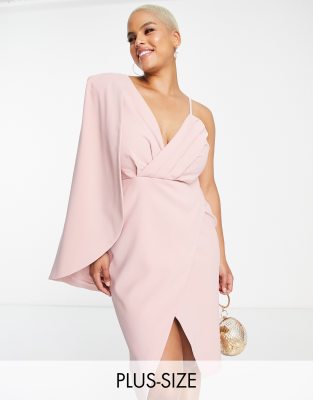 Lavish Alice Plus - Plissiertes Midikleid in Rosa mit Cape-Ärmel