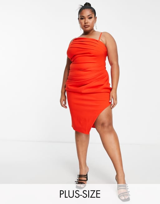 I piu salvati Vestito midi rosso corallo con spacco sulla coscia e dettaglio a pieghe Cra wallonieShops