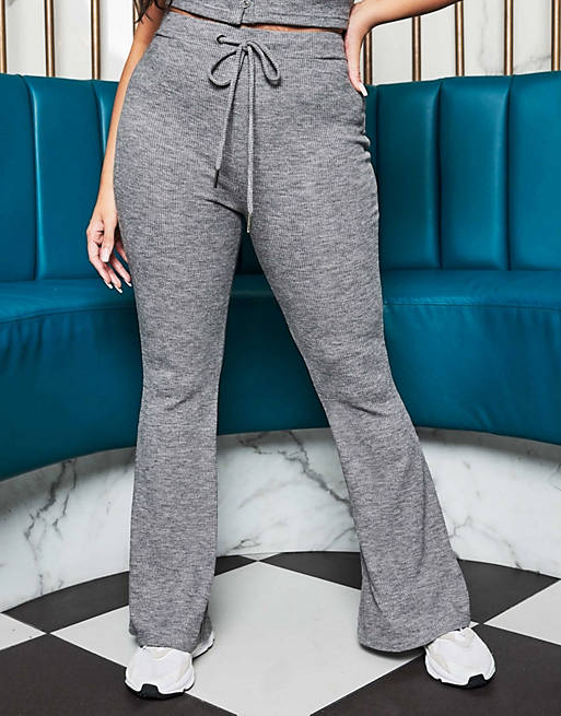 Trousers & Leggings Lavish Alice Plus x Patricia Bright relaxed ribbed wide leg trouser in grey 