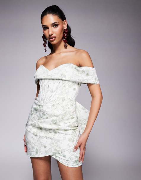 Lavish - Alice - Robe courte lacée à épaules dénudées - Imprimé vert - view 1