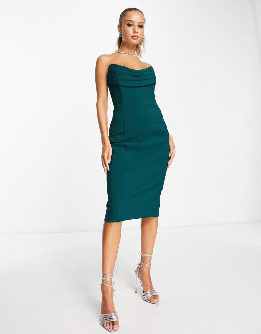 Lavish Alice - Robe fourreau mi-longue à encolure bandeau et col bénitier - Vert émeraude