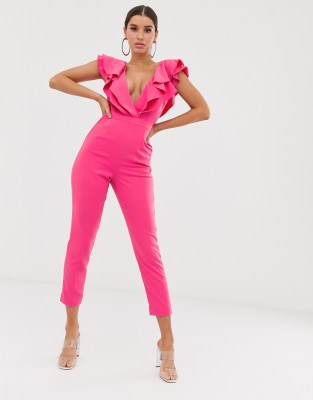 Lavish Alice ruffle wrap jumpsuit in fuchsia pink | ASOS