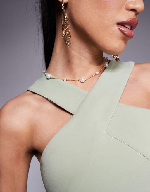 Lavish Alice - Salviegrøn midikjole med halterneck, 3 af 4