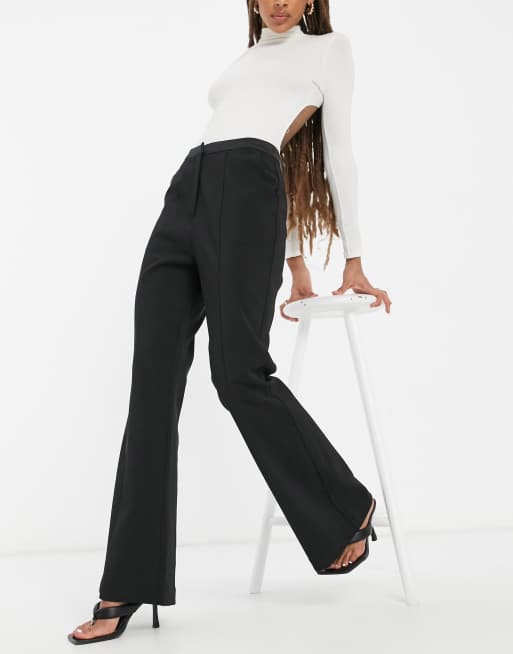 Lavish Alice satin mix tailored flare pants in black