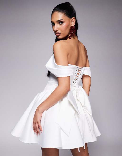 chinese dress ladies White Lace Off Shoulder Short Dress main image 1