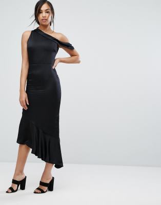 One shoulder dress xscape bodycon asymmetric hem cartel