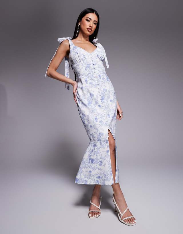 alice blue dresses Lavish satin tie strap micro button midi dress in porcelain print Buckle Color:Brass summery feel while the ecom_product_code-9870-HARR001BLA Black Lace Gothic Wedding