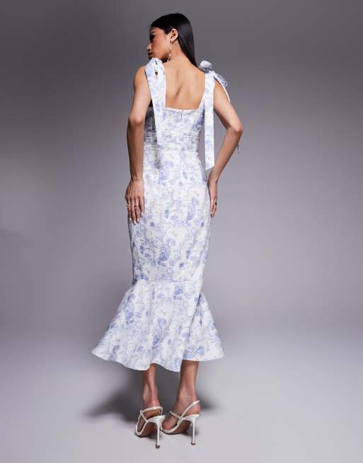 blue white porcelain dress Porcelain Wave Pleated Midi Dress L main image 0