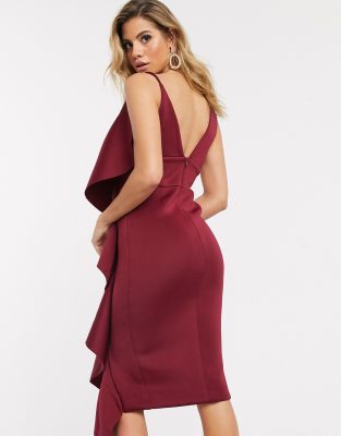 lavish alice draped frill scuba midi dress in green