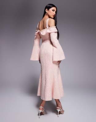 LAVISH ALICE SEQUIN BOUCLE COWL LONG MIDI DRESS 