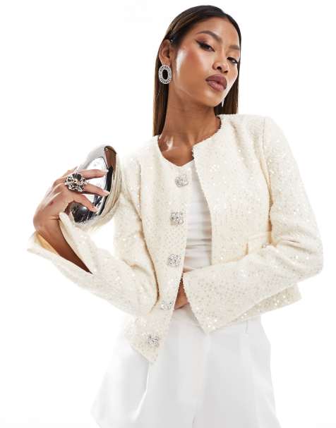 Lavish Alice sequin boucle jacket in beige - view 1